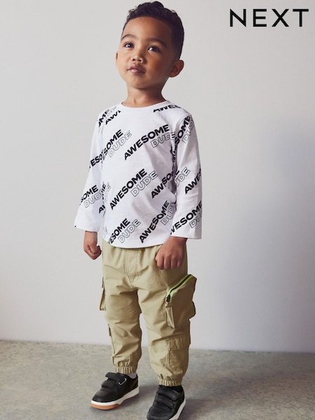 Bela/črna z napisom - Long Sleeve All Over Printed T-Shirt (3mths-7yrs) (931564) | € 4 - € 6