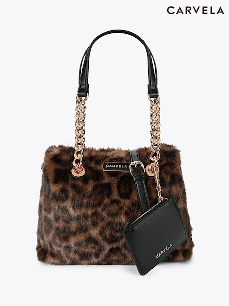 Brown Leopard Print - Carvela Mini Cammie Fur Shoulder Bag