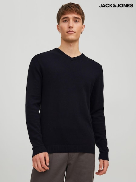 Чорний - Jack & Jones 100% Cotton V-подібний виріз Трикотажні джемпери (931658) | 1 682 грн