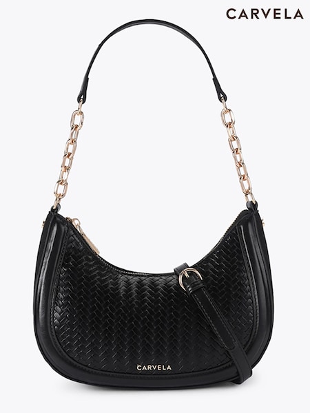 Black - Carvela Minori Scoop Woven Shoulder Bag