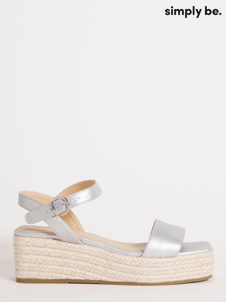 Simply Be Silver Espadrille Flatform Wide Fit Square Toe And Back Sandals (931829) | €10
