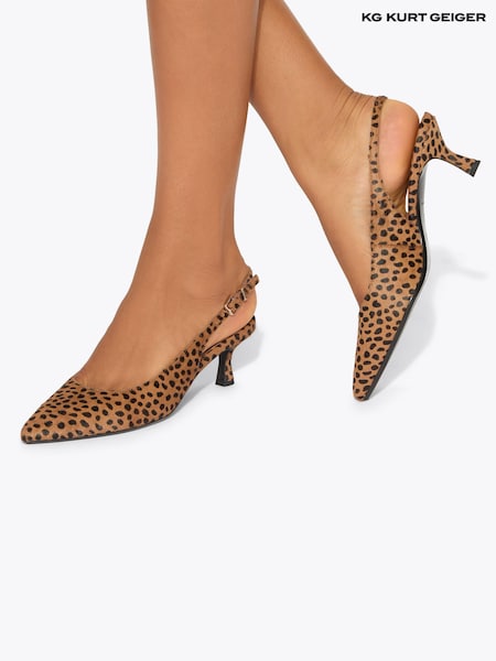 بني - Kg Kurt Geiger Tilly Slingback Leopard Print Heeled Shoes
