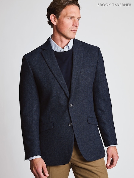 Blue - Regular Brook Taverner Wool Blend Herringbone Jacket