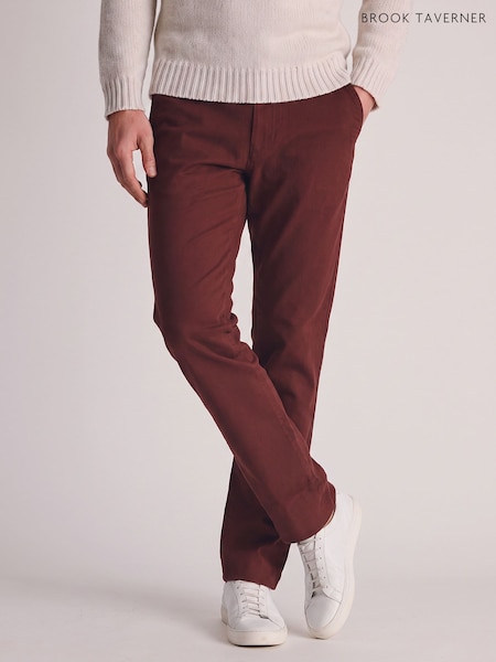 Röd - Regular Fit Brook Taverner Cavalry Twill Stretch Cotton Trousers