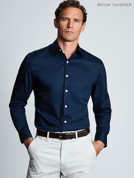 Теңіз көк - Slim Fit Brook Taverner Non-iron Twill Cotton Shirt 35" Sleeve