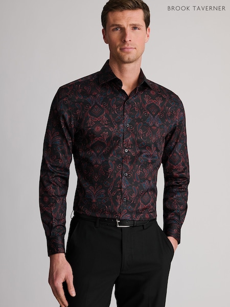 Negro - Regular Brook Taverner Paisley Print Cotton Shirt