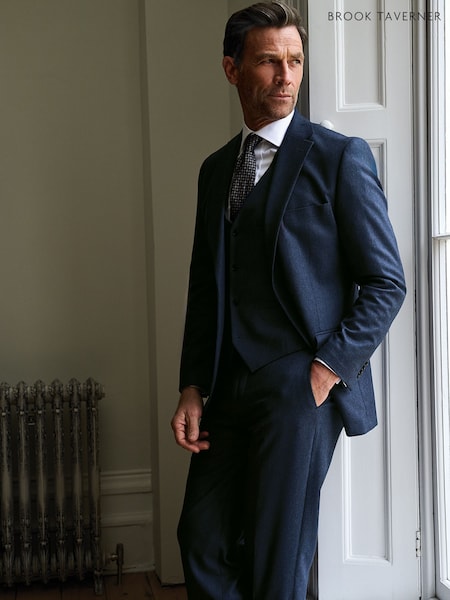 Blue - Regular Brook Taverner Italian Wool Blend Donegal Suit Jacket