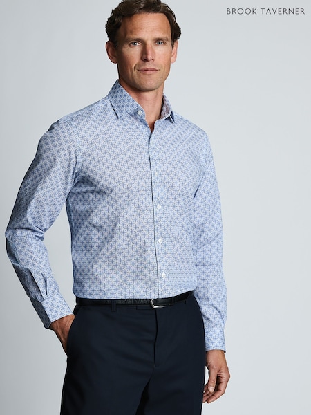 Көк - Regular Brook Taverner Tile Print Cotton Shirt