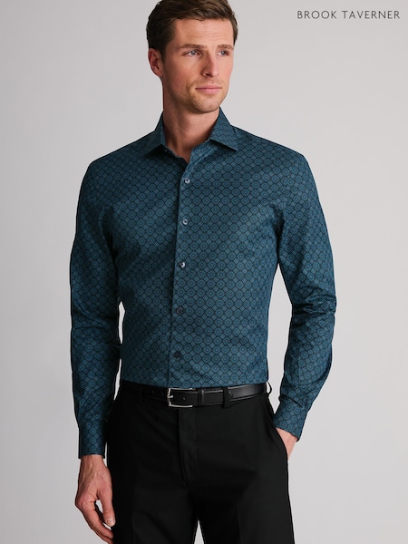 Teal Blå - Regular Brook Taverner Paisley Print Cotton Shirt
