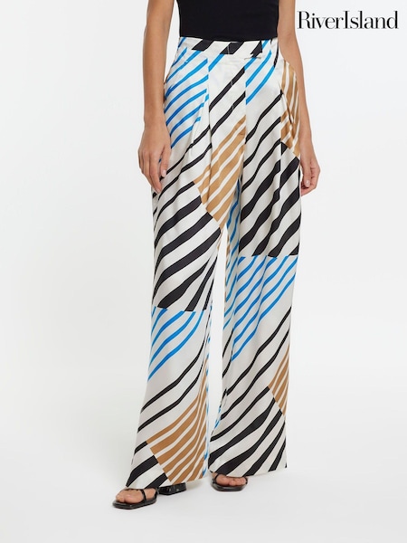 River Island Blue Box Pleated Wide Leg Trousers (933448) | €27