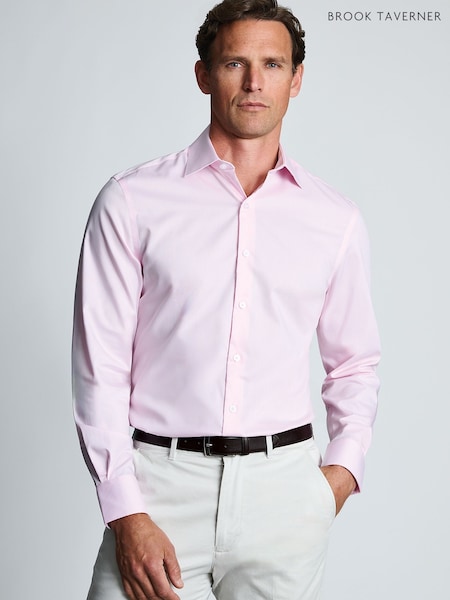 Pink - Tailored Fit Brook Taverner Non-iron Twill Cotton Shirt 33.5" Sleeve