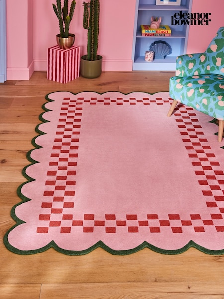 Eleanor Bowmer Pink Checkerboard Scalloped Edge Wool Rug (933942) | €129 - €559