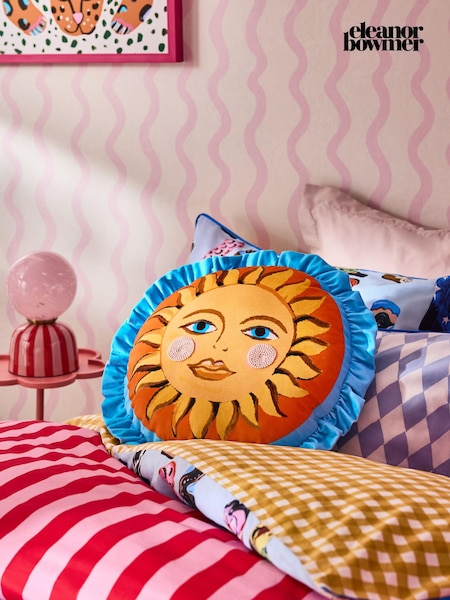 Eleanor Bowmer Blue Sunshine Round Velvet Ruffle Edge Cushion (933992) | €37