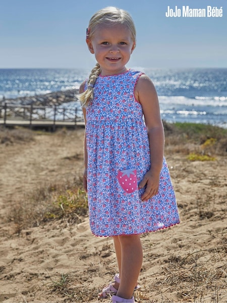 JoJo Maman Bébé Strawberry Bloom Print & Strawberry Pockets Summer Dress (934033) | 164 LEI