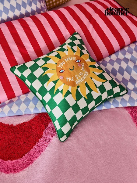 Eleanor Bowmer Green 100% Cotton Checkerboard Slogan Make The Sunshine Cushion (934035) | €37