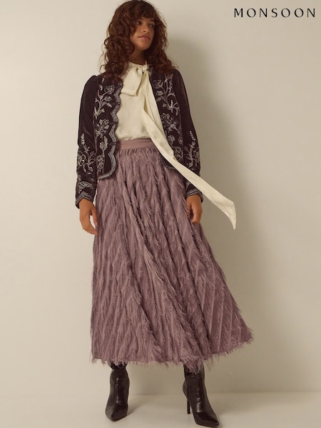 Brown - Monsoon Fayana Fringe A-line Midi Skirt