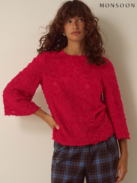 Red - Monsoon Chrissy Bell Sleeve Appliqué Top