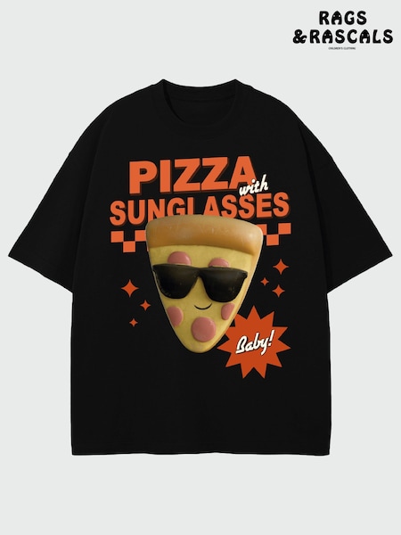 Negru - Rags & Rascals Disney Toy Story Pizza With Sunglasses T-shirt