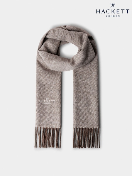 Marrón - Regular Hackett Wool-cashmere Twill Scarf Made In Italy