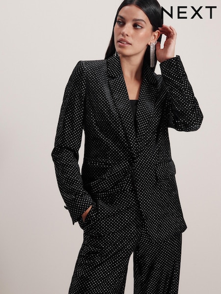 Black Tailored Velvet Embellished Single Breasted Blazer (934661) | €42