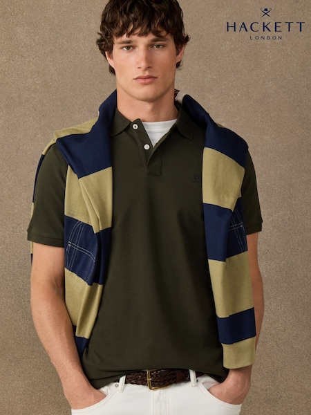Verde - Regular Hackett Classic Fit Short Sleeve Branded Polo Shirt