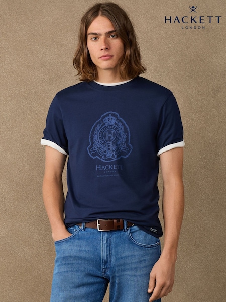 أزرق - Regular Hackett Classic Fit Branded Shield Graphic T-shirt