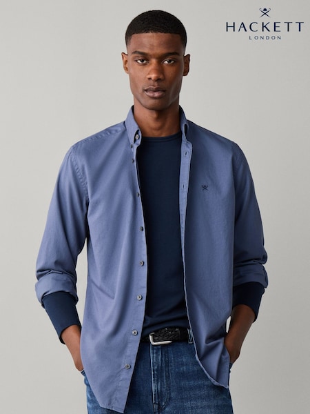 Light Blue - Regular Hackett Tailored Fit Garment Dyed Oxford Shirt