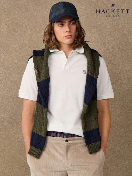 Blanco - Regular Hackett Classic Fit Short Sleeve Branded Polo Shirt