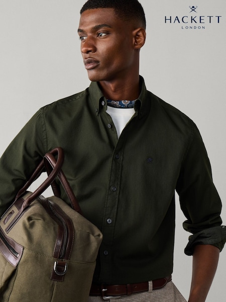 أخضر - Regular Hackett Tailored Fit Garment Dyed Oxford Shirt