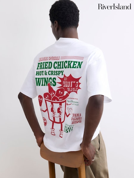 Hvit - Regular River Island Fried Chicken T-shirt