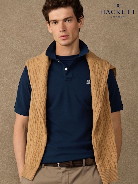 Կապույտ - Regular Hackett Classic Fit Short Sleeve Branded Polo Shirt