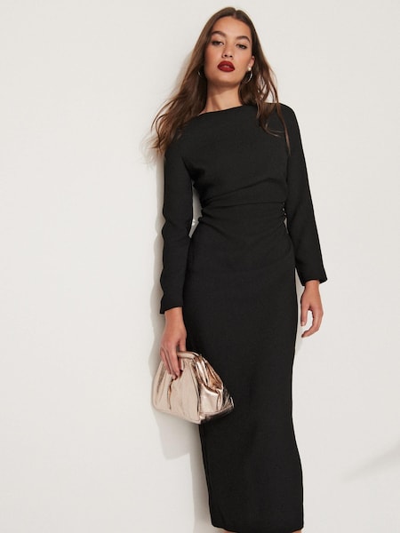 Black Column Gathered Midi Dress (934980) | €17
