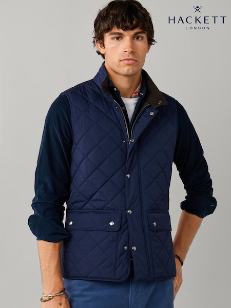 Blue - Regular Hackett Kinloch Diamond Quilted Gilet
