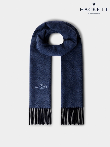 Bleu - Regular Hackett Wool-cashmere Twill Scarf Made In Italy