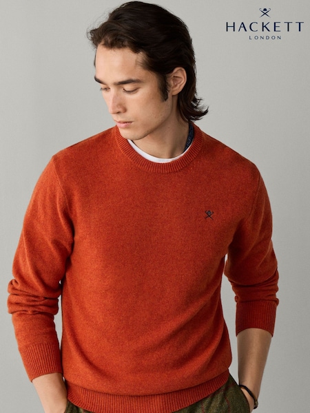 Orange - Regular Hackett Lambswool Crew Neck Jumper