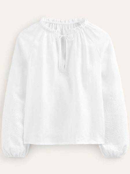 Boden White Broderie Tie-Neck Linen Top (935398) | €60