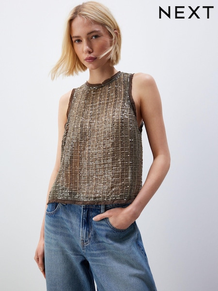 Зеленый хаки - Sleeveless Sequin Tank Top (935419) | €12