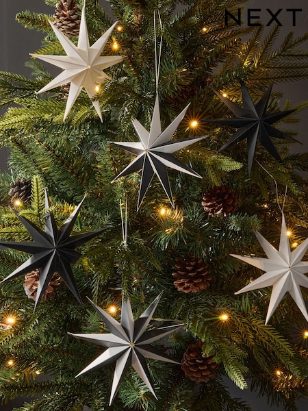 Set of 6 Black/White Paper Star Christmas Baubles (935429) | €6