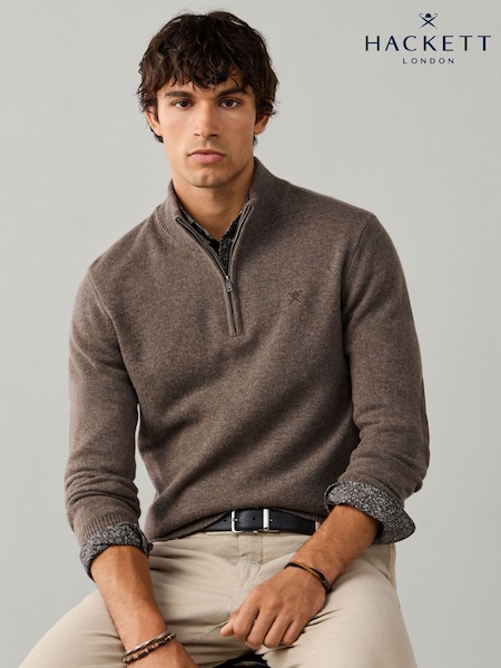 Maro - Regular Hackett Lambswool Quarter Zip Jumper