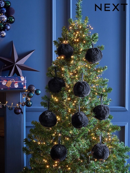 Set of 9 Navy Faux Fur Christmas Baubles (935487) | €19