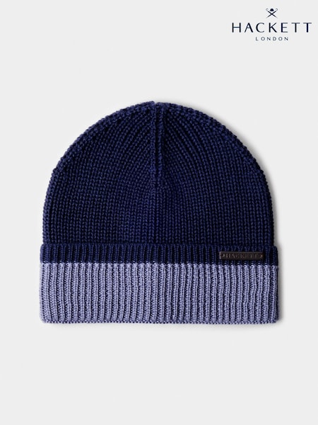 Blue - Regular Hackett Merino Wool Beanie Hat