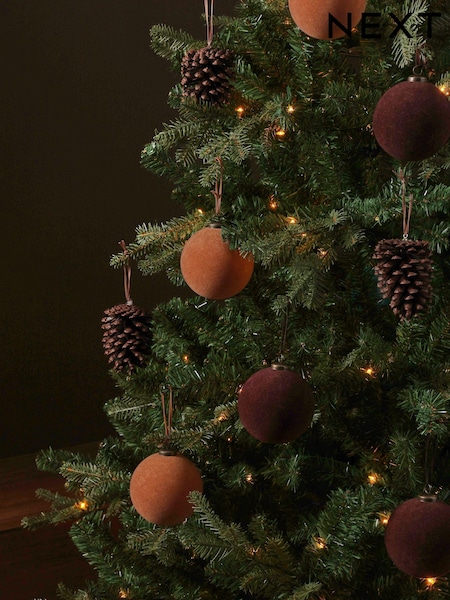 Set of 9 Brown Set of 9 Flock Pinecone Christmas Baubles (935521) | AED65