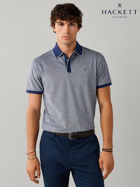 Blue - Regular Hackett Classic Fit Short Sleeve Oxford Polo Shirt
