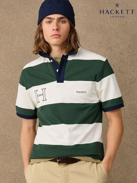 Green - Regular Hackett Classic Fit Short Sleeve Striped Polo Shirt