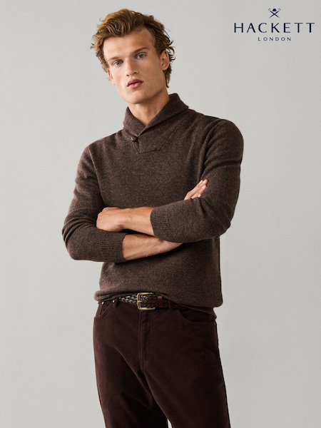 Marrón - Regular Hackett Merino Wool-cashmere Shawl Collar Jumper