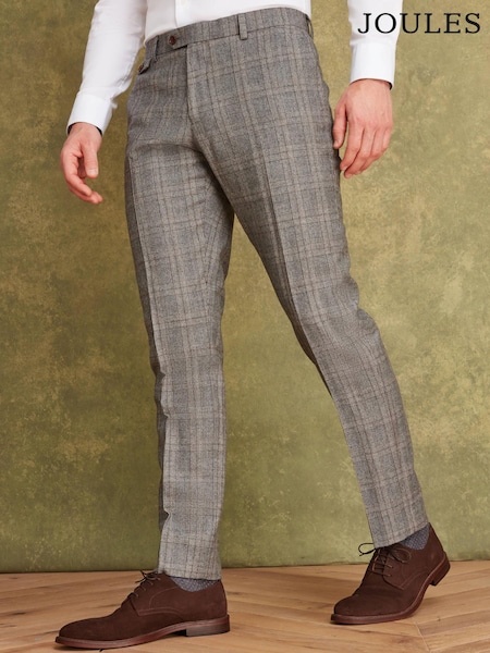 Joules Grey/Rust Check Slim Fit Wool Suit: Trousers (935631) | €30