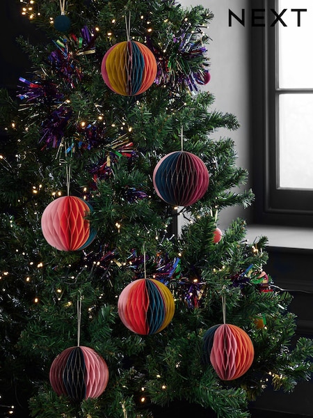 Set of 6 Multi Bright Paper Honeycomb Baubles (935694) | €7