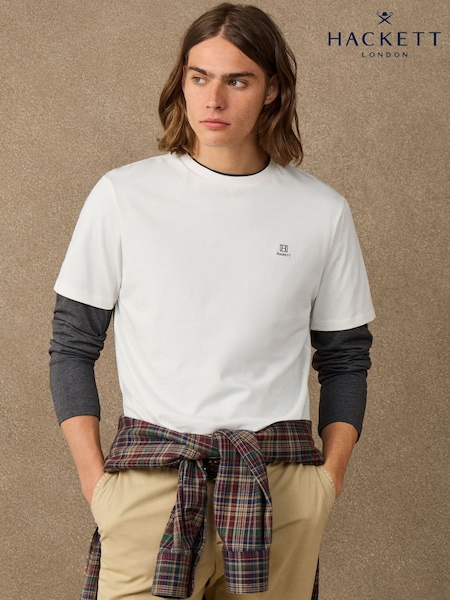 Білий - Regular Hackett Classic Fit H Logo T-shirt