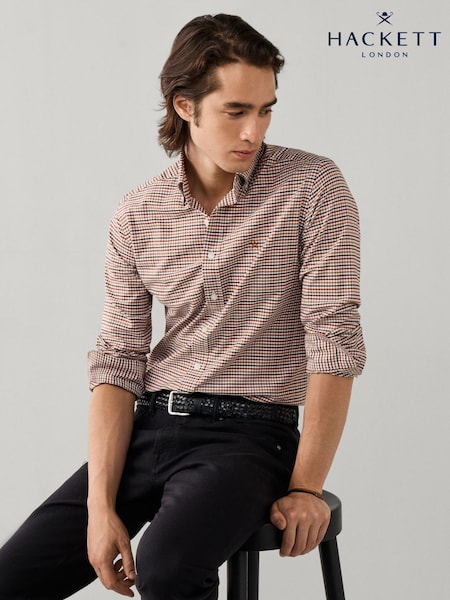 Orange - Regular Hackett Tailored Fit Tri-colour Gingham Shirt