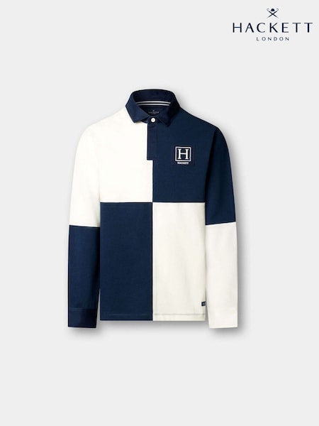 Blue - Regular Hackett Classic Fit Tattersall Trim Rugby Shirt